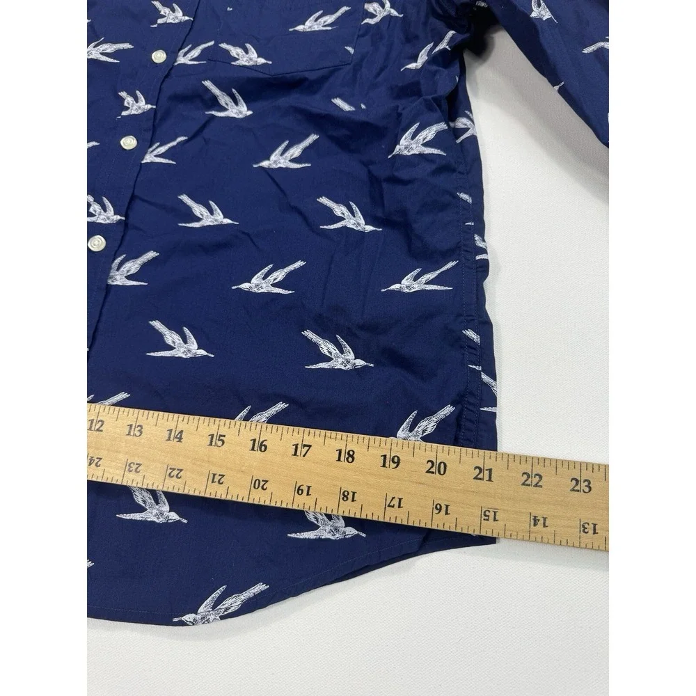 Banana Republic Luxe Poplin Untucked Standard Fit Mens Medium Navy Bird Print